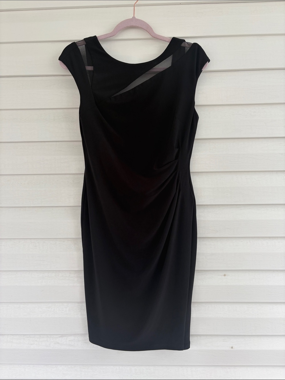 Lauren Ralph Lauren Black Sheath Dress 10P Mesh Illusion Cocktail Dress Petite